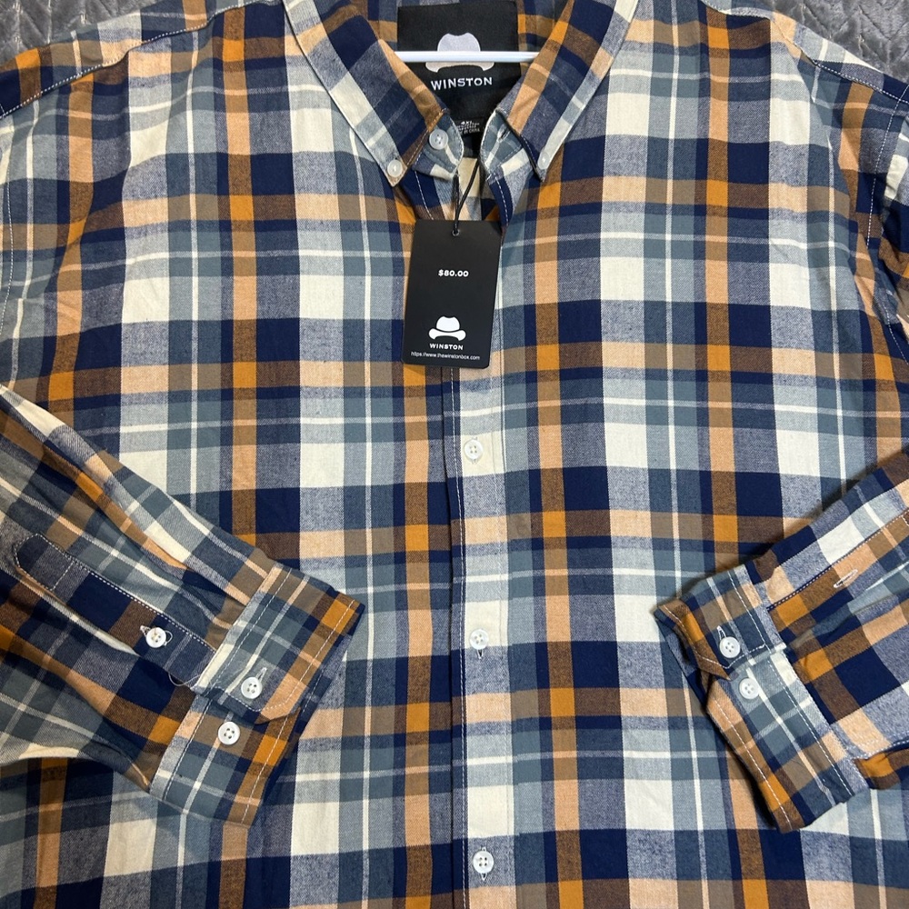 New Men’s Winston Shirt Size4X Country Rodeo Casual Plaid 100% Cotton Button - Picture 2 of 9
